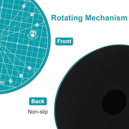 Headley Tools 10"x10" Round Rotating Cutting Mat, Self Healing Mat with 360-Degree Rotation & Anti-Slip Base, Sewing Board Cutting Mat Perfect for Fabric Quilting Leather Hobby Project, Turquoise - color: Turquoise, size: 10"L x 10"W