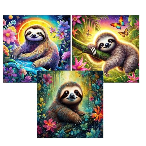 3 Pack Sloth Paint by Numbers Kit for Adults Framed Canvas, Frameworkless | Easy Adult Paint by Number Kits on Canvas DIY 3 Pack Sloth Painting for Beginners Art by Numbers for Home Wall Decor Gift - color: YH03064