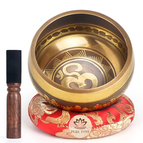 AKLOT HandMade Meditation Singing Bowl: Tibetan Sound Bowl Set with Pure Tone, Sound Bath Bowl with Cushion, Mallet, Spiritual Gift for Chakra Clearing, Mind Healing, Yoga, Prayer, Relaxation (4 Inch) - color: 4 inch Gold