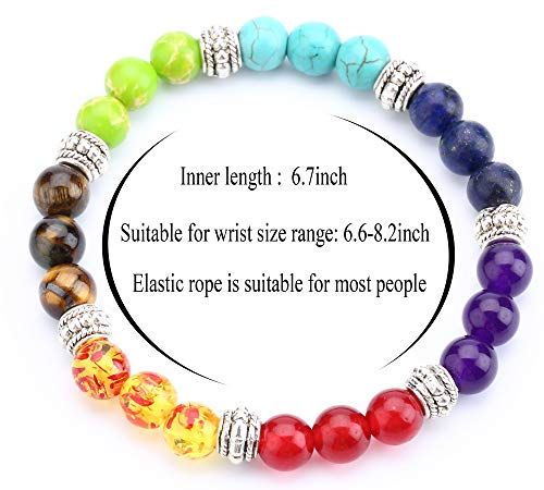Men Women 8mm Lava Rock 7 Chakra Beads Chakra Bracelet - color: Chakra Stones