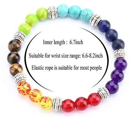 Men Women 8mm Lava Rock 7 Chakra Beads Chakra Bracelet - color: Chakra Stones