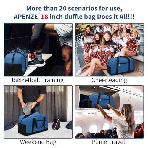 Apenze Small Gym Bag 18 inch Carry On Duffel Bag for Weekender Travel - Blue - color: Blue, size: 18inch