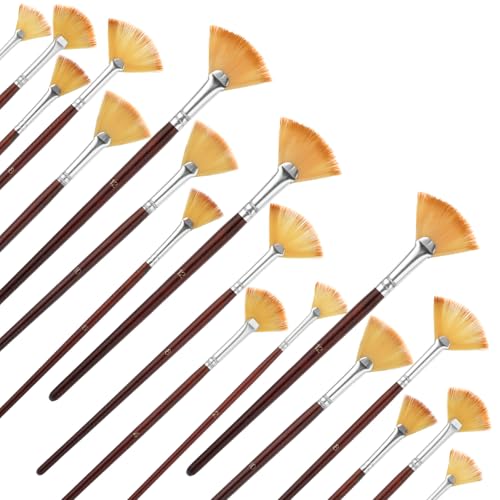 18 Pcs Fan Paint Brushes, Artist Painting Brush Set Professional Soft Anti-Shedding Nylon Brush Wooden Handle Oil Acrylic Brush Suitable for Acrylic Painting, Oil Watercolor Painting