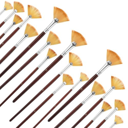 18 Pcs Fan Paint Brushes, Artist Painting Brush Set Professional Soft Anti-Shedding Nylon Brush Wooden Handle Oil Acrylic Brush Suitable for Acrylic Painting, Oil Watercolor Painting