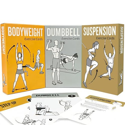 Bodyweight & Dumbbell & Suspension1 Workout Cards - 150 Large 5"x3.5" Exercise Cards with 36 Strength Moves, Home & Gym Fitness Cards for Men & Women, Beginner Fitness Guide - color: c. Brown1