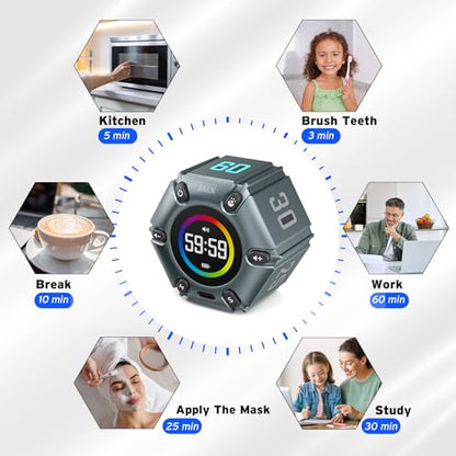 FILP Pomodoro Timer with Silent & Alarm, Visual Timer, 3/5/10/25/30/60min - color: Iron Gray
