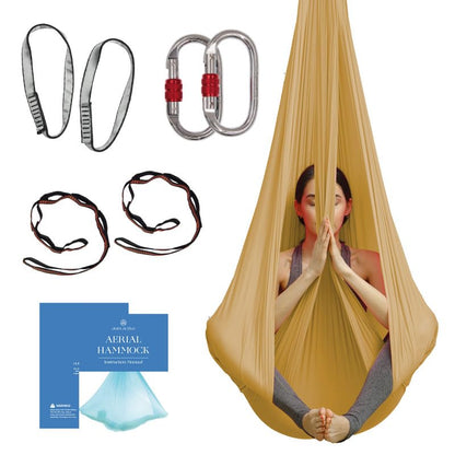 Aerial Yoga Hammock Swing, 4.5 Yards, Aerial Silks with Hardware - color: Gold, size: 4.5 yards