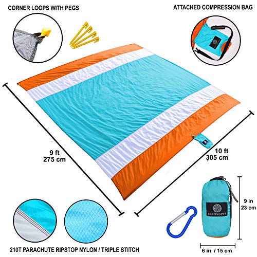 ECCOSOPHY Sandproof Beach Blanket, Oversized Sand Free Mat 9x10 ft - color: Blue