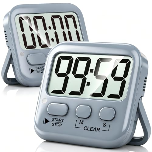 Antonki 2 Pack Digital Timer for Kids Classroom Kitchen Timers for Cooking | w/ Battery, Easy to View, Alarm, Mute Mode, Count Down/Up, Magnetic, Kickstand, Hanging, Classroom Timer for Teacher Supplies - color: Space Grey