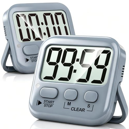 Antonki 2 Pack Digital Timer for Kids Classroom Kitchen Timers for Cooking | w/ Battery, Easy to View, Alarm, Mute Mode, Count Down/Up, Magnetic, Kickstand, Hanging, Classroom Timer for Teacher Supplies - color: Space Grey