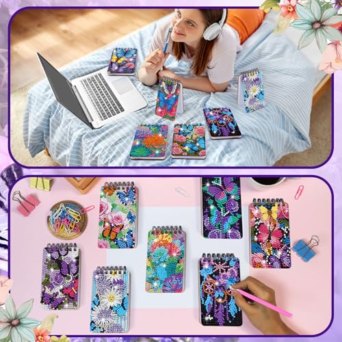 Fuyoooo 12 Pcs Flower Butterfly Diamond Art Notebook Kits for Adults | Butterfly Floral Diamond Art Notebook, DIY Cover Notebook Diamond Painting for Beginners, 5d Journal Notepad Accessories - style: Flower Butterfly