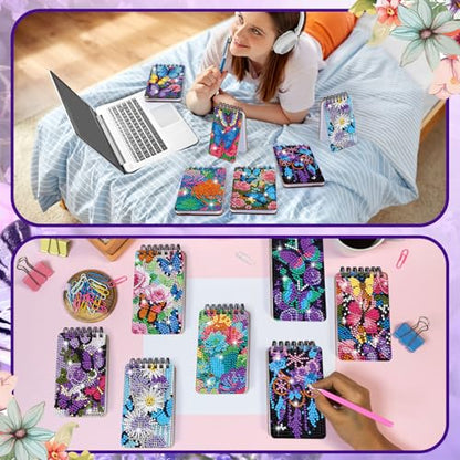 Fuyoooo 12 Pcs Flower Butterfly Diamond Art Notebook Kits for Adults | Butterfly Floral Diamond Art Notebook, DIY Cover Notebook Diamond Painting for Beginners, 5d Journal Notepad Accessories - style: Flower Butterfly