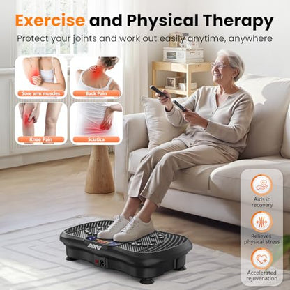 AXV Vibration Plate Fitness Platform Exercise Machine Body Vibrating Board | Curved Design Powerful 200W Bluetooth Oscillating Shake Plate for Lymphatic Drainage Recovery Whole Body Toning With Handles - color: SLIM.DEEPBLACK