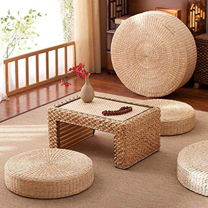 HUAWELL 2 Pack Tatami Floor Pillow Sitting Cushion Bigger Size,Round Padded Room Floor Straw Mat for Outdoor Seat (Dia: 19.7) - style: 19.7 Inch