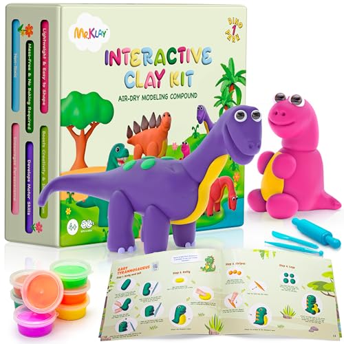 Air Dry Clay for Kids – Clay Dinosaur Kit with 20 Jars Tools Guide & Dino Park Play Board – DIY Arts and Crafts Modeling Kit for Kids Ages 4-8