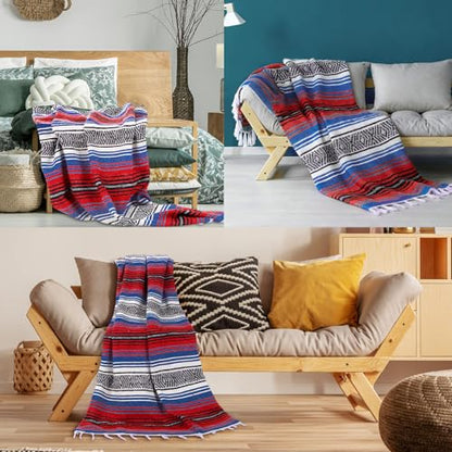 Oudain Mexican Blanket Woven Authentic Falsa Throw 45 x 70 Inch – Authentic Baja Serape Saddle Blanket Outdoor for Restorative Yoga, Beach, Picnic, Couch, Car Travel(Sunset Fiesta) - color: Sunset Fiesta