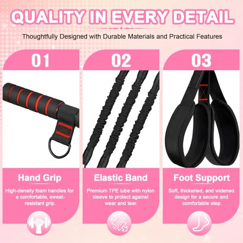 Pedal Resistance Band with Handles, 30-90LB Adjustable Thai Natural Rubber Resistance Bands, 3 Removable Covered Tubes, Full Body Workout Equipment for Abs Arms Legs Waist - color: Black