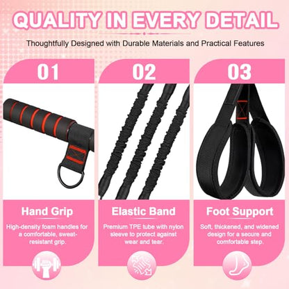 Pedal Resistance Band with Handles, 30-90LB Adjustable Thai Natural Rubber Resistance Bands, 3 Removable Covered Tubes, Full Body Workout Equipment for Abs Arms Legs Waist - color: Black