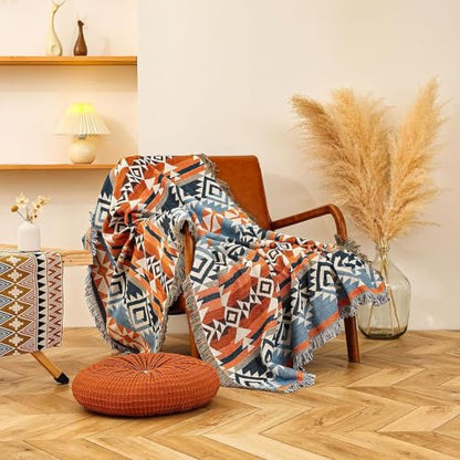 Luxlovery Aztec Throw Blanket Sherpa Lined Lightweight Warm Navajo Rust Blue 51"x63" for Camping Sofa - color: Banni, size: 51"x63",130x160cm