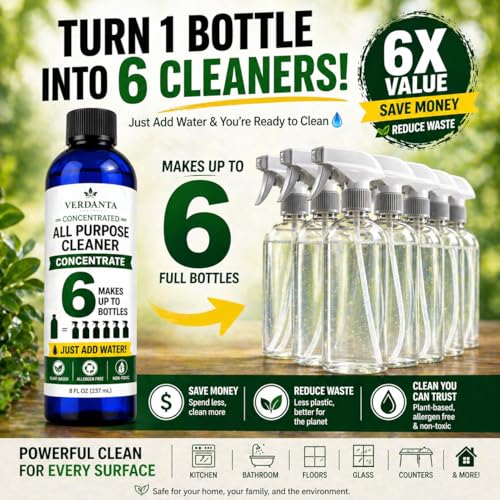 All Purpose Cleaner Concentrate | Makes 6 Bottles | Plant-Based, Non-Toxic, Allergen-Free | Safe for Kids & Pets | Eco-Friendly Multi-Surface Cleaning Spray (8 fl oz)