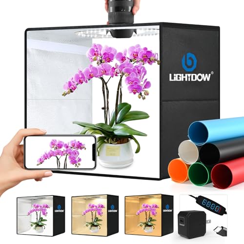 Lightdow 24"x24"x24" Photo Studio Light Box Photography with 300 LEDs(CRI>95) & Type-C Plug(35W)+Cable,6 Backdrops-Portable/Dimmable Folding Shooting Tents for Toys/Jewelry/Bonsai/Bags/Suitcases - size: 24"x24"x24"