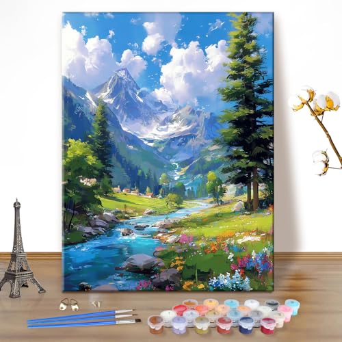 EOBROMD Paint by Numbers Kits for Adults Landscape Mountain, Scenery DIY Kits Crafts for Beginner, Painting Adults, Oil Paint by Numbers for Home Decor Gift 16x20inch(Without Frame) - color: 03-Mountain
