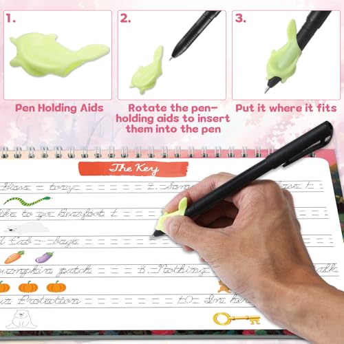 gisgfim 2 Pack Grooved Cursive Handwriting Workbook Magic Grooved Cursive Reusable Handwriting Practice with Disappearing Ink Pens Learning Activities Supplies (Jokes Riddles&Inspiring Quotes) - style: Inspirational Sentences+Jokes