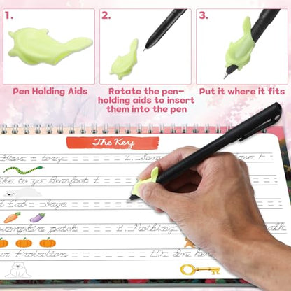 gisgfim 2 Pack Grooved Cursive Handwriting Workbook Magic Grooved Cursive Reusable Handwriting Practice with Disappearing Ink Pens Learning Activities Supplies (Jokes Riddles&Inspiring Quotes) - style: Inspirational Sentences+Jokes