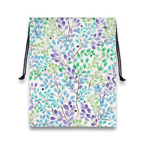 Grip Bag for Gymnast Watercolor Leaf Print Drawstring Athlete String Bag for Sport - color: Colorful Leaf Branch, size: 12"(H)*9.25"(W)