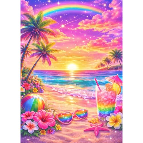 ckdiluy Beach Diamond Art Kits for Adults Beginners, 5D DIY Tropical Beach Diamond Painting Kits, Full Round Drill Diamonds Dots Gem Art Crystal, Home Wall Decor 12X16 Inch - color: WDZSH-042