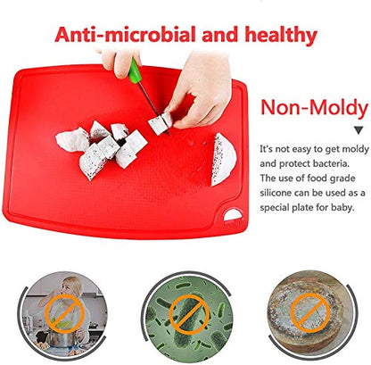 Liflicon Silicone Thick Cutting Boards Mats Set of 3pcs Foldable & Flexible Design Juice Grooves Easy Grip Handle Dishwasher Safe for Kitchen,BPA free Silicone Cutting Boards/Mats-Red - color: Red, size: S+M+L