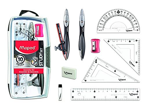 Maped Study Geometry 10 Piece Set - Advanced Student Kit - Precision Tools - Durable & Ergonomic Design - Enhances Creativity - Quality Materials | Advanced Student Kit - Precision Drafting Tools - Durable and Ergonomic Design - Enhances Creativity for Sc