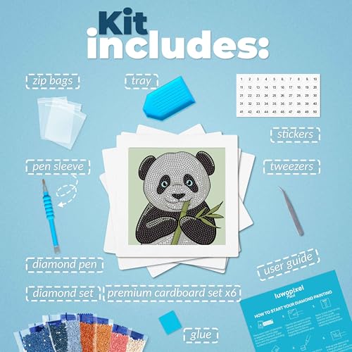 LuwoArte 6 Pack Diamond Painting Kits for Kids Beginners – Cute Animals - Diamond Art Kits–DIY Full Drill Gem Art – 5D Kit for Children – Relaxing Craft for Home Wall Décor - color: Cute Animals