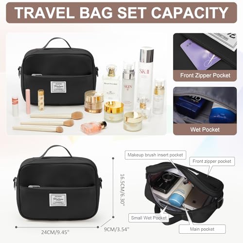 Gym Bag Womens with Shoes Compartment Travel Duffel Bag Black Brown - color: B8-Black&Brown+Toiletry Bag