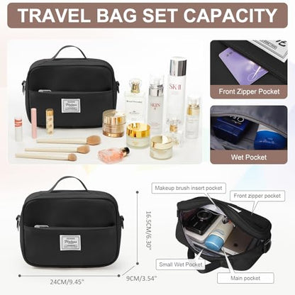 Gym Bag Womens with Shoes Compartment Travel Duffel Bag Black Brown - color: B8-Black&Brown+Toiletry Bag