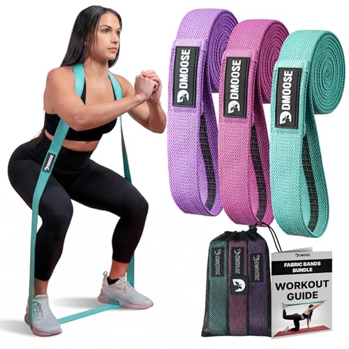 DMoose Fitness Fabric Resistance Bands for Full Body Exercises - Non-Slip Thick Cloth Stretch Band for Squats, Lunges & Bicep Curls - Long Resistance Bands for Working Out - Booty Band for Men & Women - color: Cyan Purple Pink