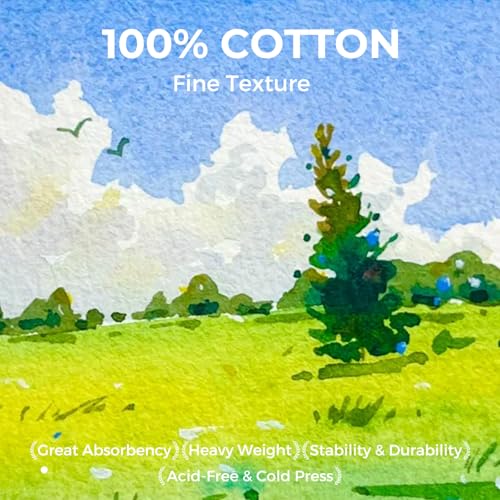 Funto Hot Press Watercolor Journal, 4.7”x4.7”, 24 Sheets 100% Cotton Smooth Paper 300gsm/140lb, Acid-Free Sketchbook for Detailed Art & Illustration (Light Green) - color: 4.7x4.7-Light Green