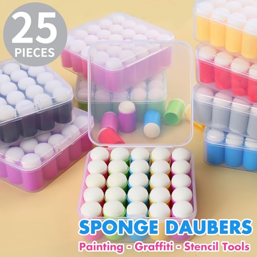 25 Pieces Sponge Daubers with Storage Case - Applicator for Stenciling, Sponging, and Detailed Effects - Fits Over The Finger and Makes Blending Accuracy Easier - color: Black
