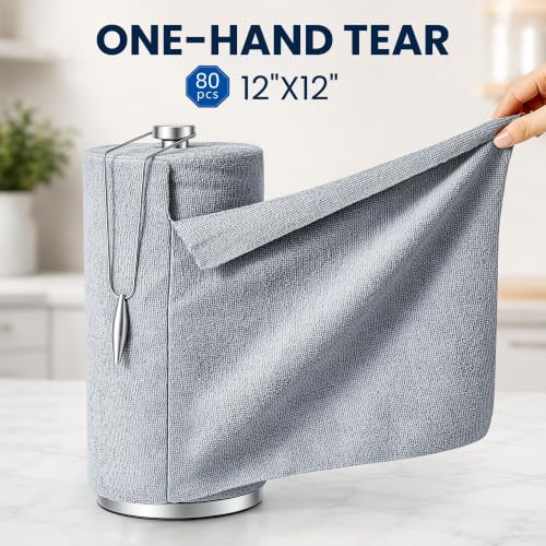 Veco Microfiber Cleaning Cloth Roll 80 PCS Gray, 12" x 12" | Lint-Free, Streak-Free, Tear Away Reusable Microfiber Towels, Cleaning Rags for Kitchen, Car & Home - color: Gray