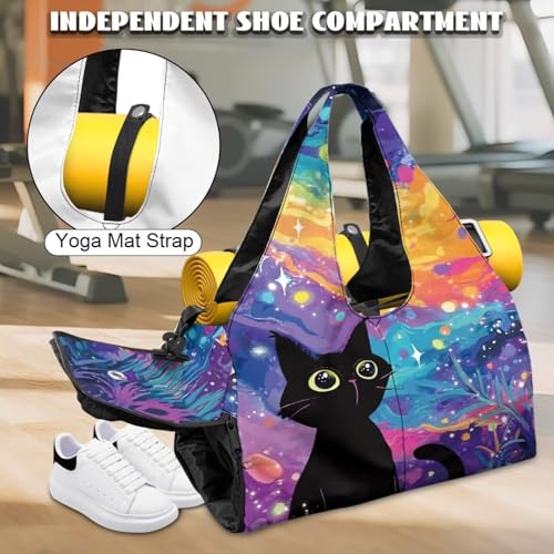 Gym Bag with Yoga Mat Holder Large Tote Bag With Multi Pockets for Women Men Dry Wet Separated Pocket Carryall Yoga Tote Bag for Pilates Travel Workout Office - color: Cosmic Starry Sky