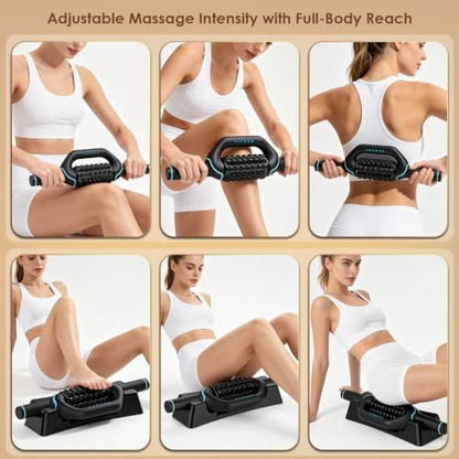 Electric Rolling Percussive Massager, Deep Tissue Muscle Roller & 6 Speeds | Rechargeable Electric Roller with Hands-Free Base for Lymphatic Massage, Back, Legs & Calves, Ideal for Muscle Recovery