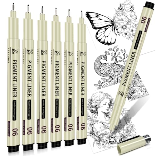 Micro Fineliner Pens 6Pack 0.5mm Extra Fine Point Black Waterproof Drawing Pens, Archival Pigment Ink Sketching Supplies, Artist Inking Markers for Manga Journaling Illustration - color: 6 Fine Point(0.5mm)