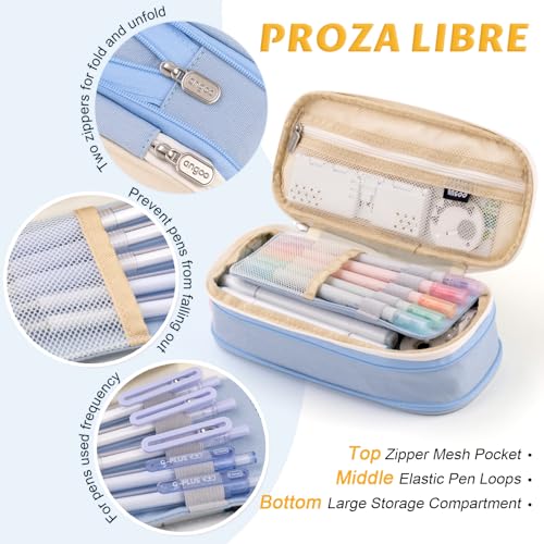 EASTHILL Big Capacity Pencil Pen Case Office College School Large Storage High Capacity Bag Pouch Holder Box Organizer Light Blue - color: Light Blue