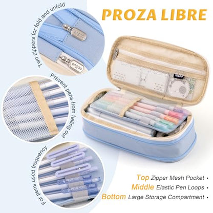 EASTHILL Big Capacity Pencil Pen Case Office College School Large Storage High Capacity Bag Pouch Holder Box Organizer Light Blue - color: Light Blue