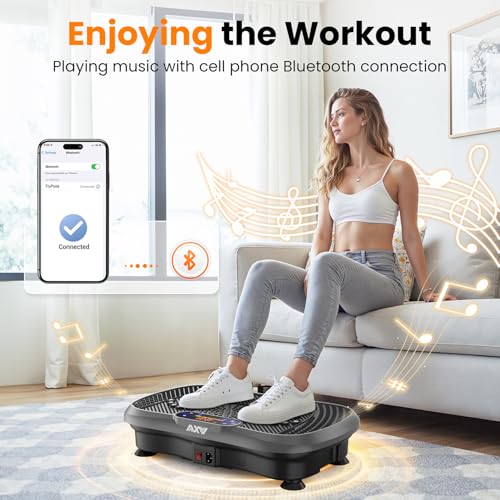 AXV Vibration Plate Fitness Platform Exercise Machine Body Vibrating Board | Curved Design Powerful 200W Bluetooth Oscillating Shake Plate for Lymphatic Drainage Recovery Whole Body Toning With Handles - color: BT.PRO.GRAY