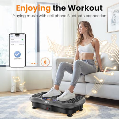 AXV Vibration Plate Fitness Platform Exercise Machine Body Vibrating Board | Curved Design Powerful 200W Bluetooth Oscillating Shake Plate for Lymphatic Drainage Recovery Whole Body Toning With Handles - color: BT.PRO.GRAY