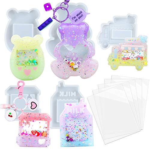 Resin Shaker Molds Set Epoxy Jewelry Casting Supplies Claw Machine, Dessert Truck, Game Console, Bear, Milk 5 Silicone Trays with 5 Seal Films Large Height 2.3-3inch - color: 3inch Large Kawaii Charms Craft Pack of 10
