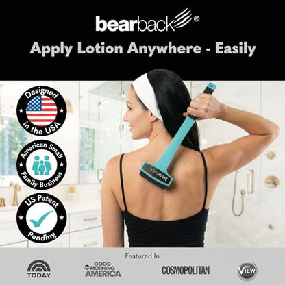 bearback Lotion Applicator for Back & Body Long-Reach Roller for Even Lotion, Sunscreen, Self-Tanner & Medication Application Foldable, Reusable, No-Help Design American Small Business (Teal)