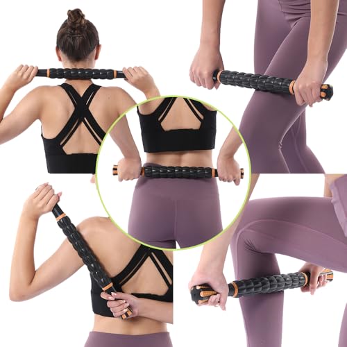 Muscle Roller Massage Roller Stick- Deep Tissue Fascia Blaster for Myofascial Pain Relief, Lymphatic Drainage & Body Sculpting, Handheld Physical Therapy & Recovery Tool (Orange Black) - color: Orange Black
