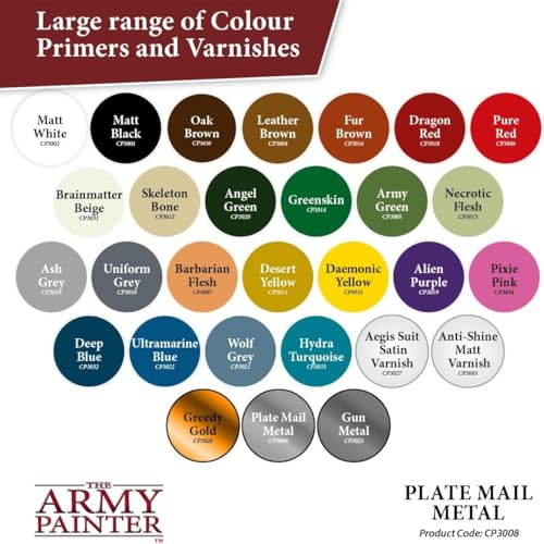 The Army Painter, Colour Primer Plate Mail Metal, 400 ml acrylic spray | Spray Paint Basecoat for Miniature Model Undercoat Priming, Plastic Wargames, DnD & Warhammer - color: Plate Mail